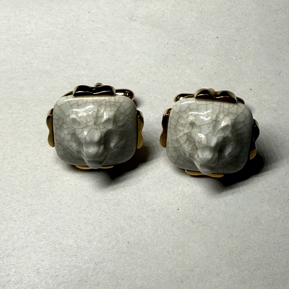 Vintage Swank Royal Copenhagen Porcelain Lion Cufflinks Original Crackle Finish